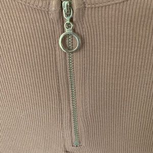 Zip up mid sleeve ribbed bodysuit